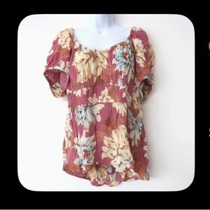 Maurice’s blouse XL floral pink print babydoll short sleeve